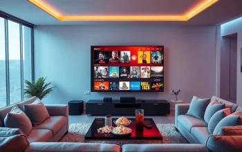 Iron TV Pro displayed on a Smart TV, showcasing vibrant movie selections and live sports in a modern living room setting.
