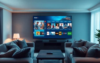 Iron tv pro displayed on a modern smart TV in a cozy living room.